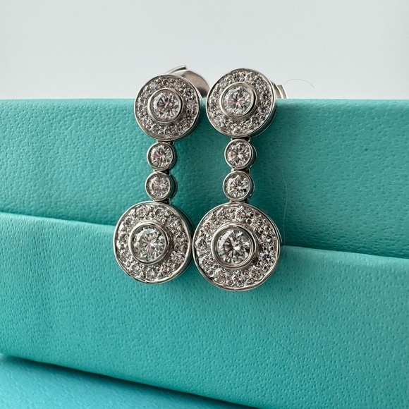 RARE Tiffany & Co. 💎 Diamond Circlet Drop Earrings in Platinum - Picture 1 of 7